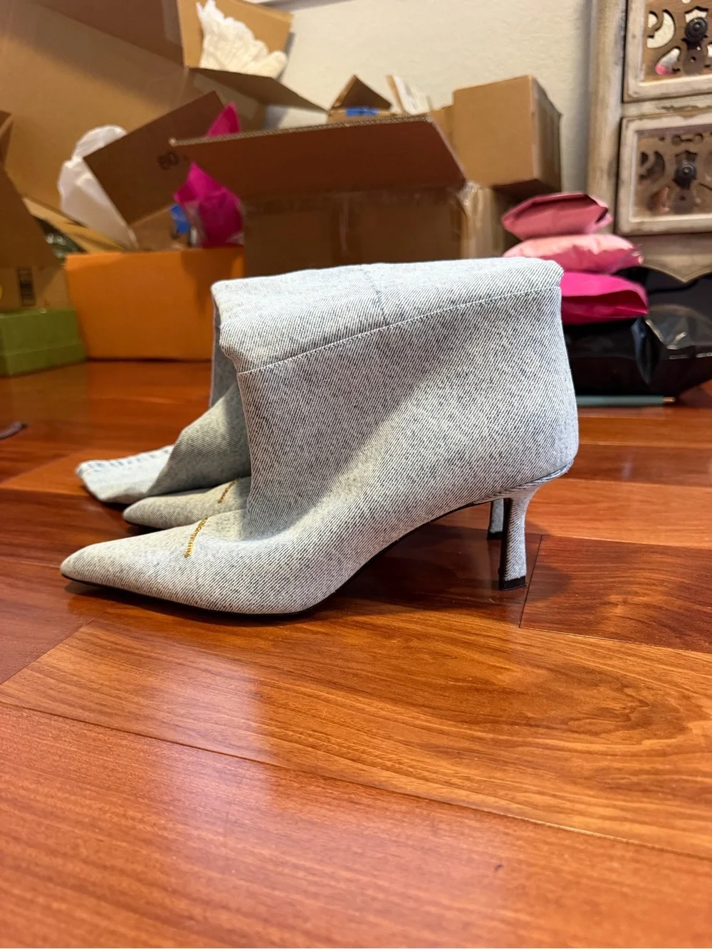 Alexander Wang Light Gray Stretch Over-the-Knee Pointed-Toe Boots